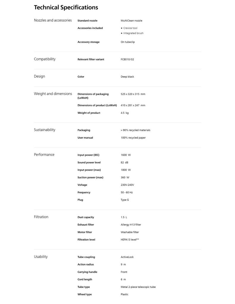 Philips PowerPro Compact Bagless vacuum cleaner FC9350/62 features