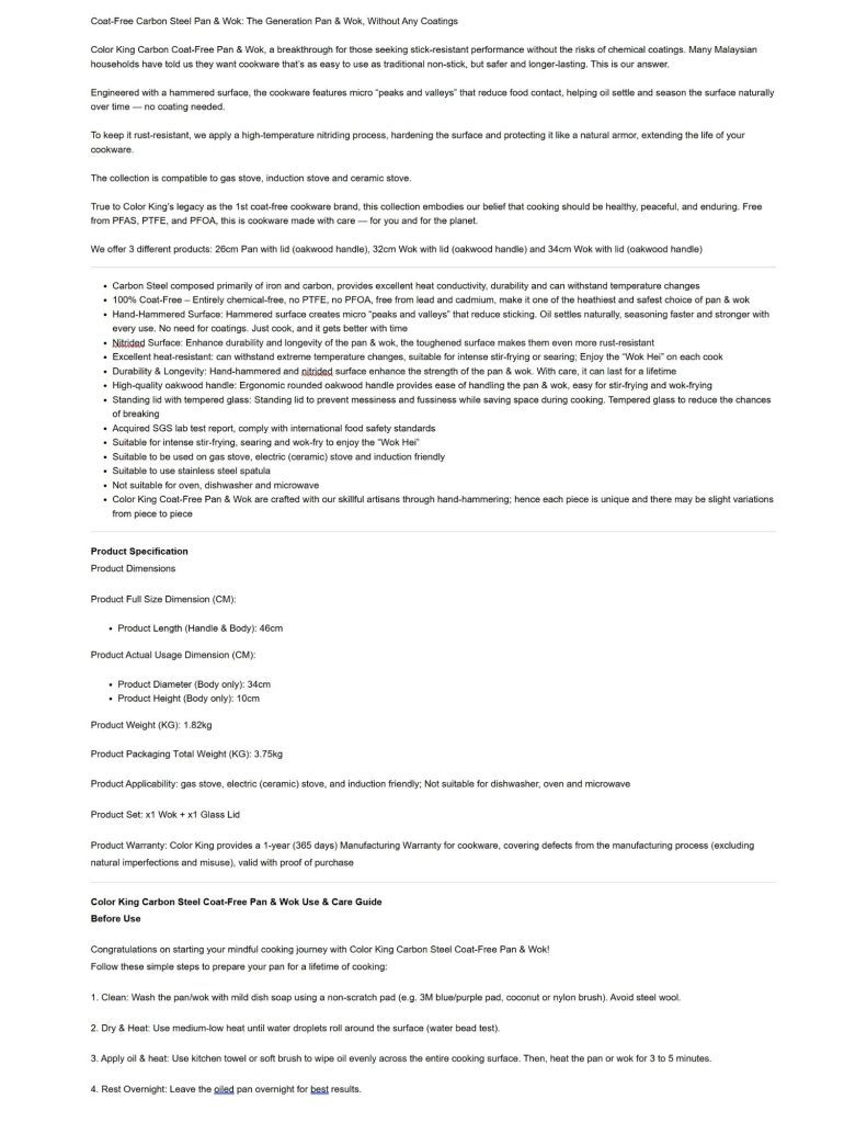 Color King 34CM Carbon Steel Wok W/Lid CLK-8102-34-BK features