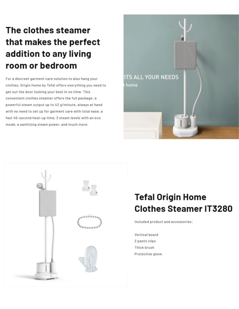 Tefal Origin Home Clothes Steamer TEF-IT3280 descriptions