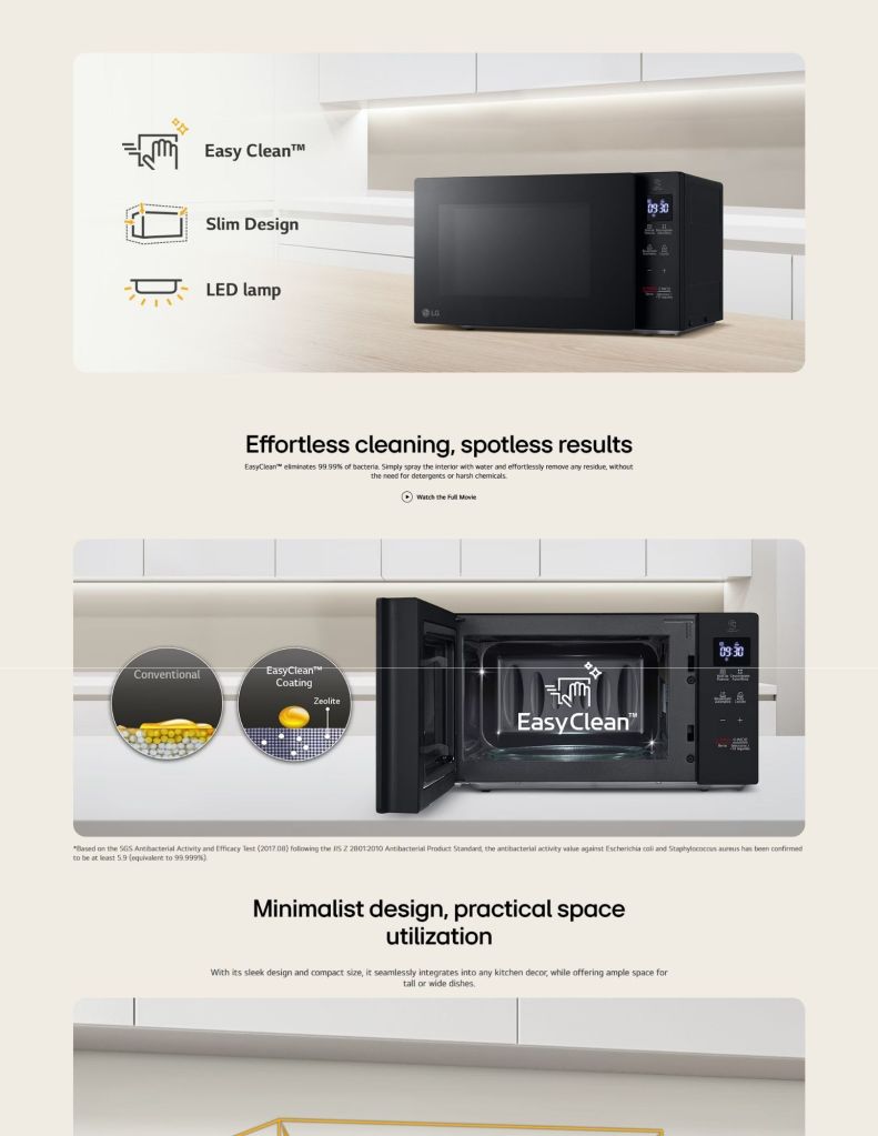 LG 20L NeoChef™ Solo Microwave Oven LG-MS2032GAS features