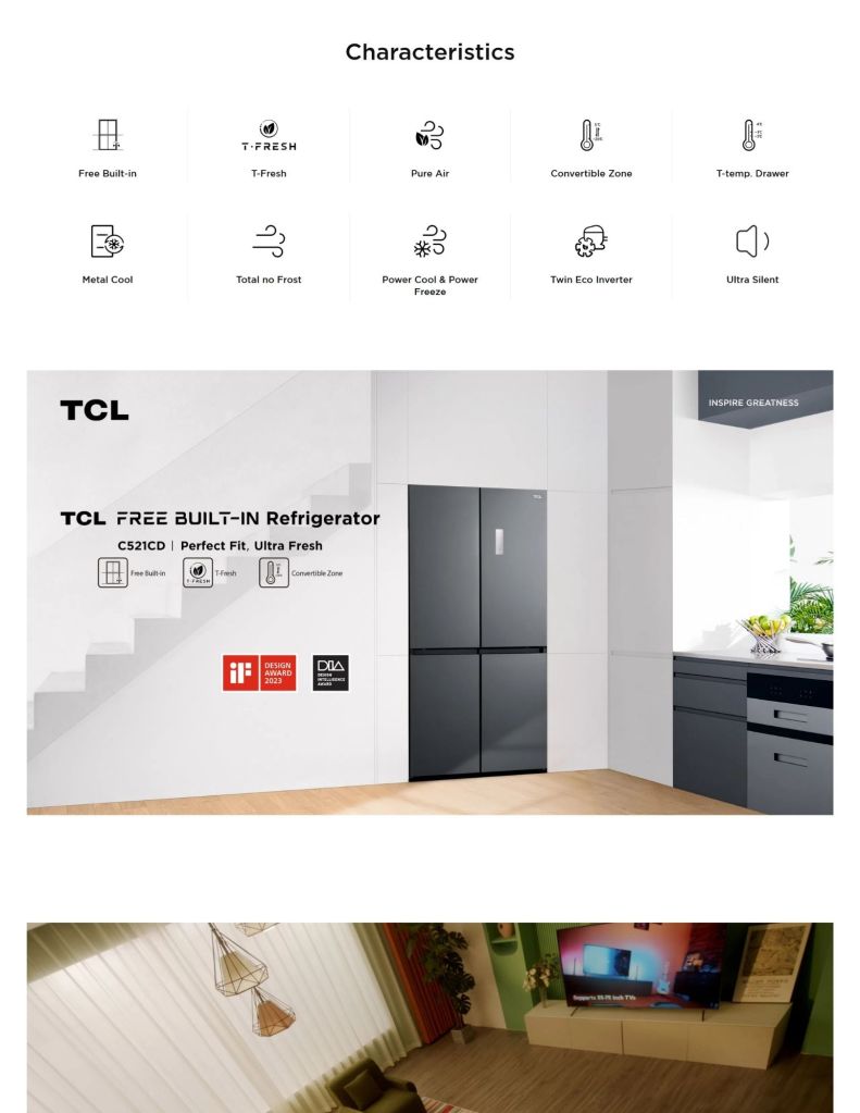 TCL 580L Multi-Door Built-In Refrigerator TCL-TRC580CGBP features