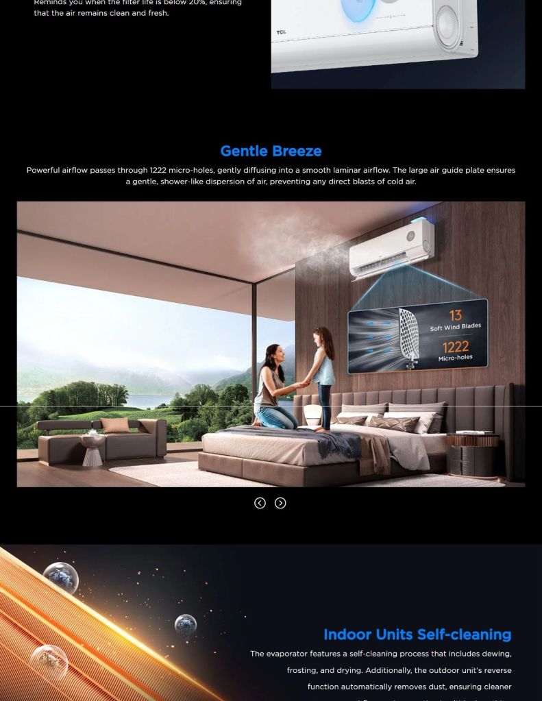 TCL 1.0HP-2.0HP FreshIN 3.0 Series 5 Star Air Conditioner features