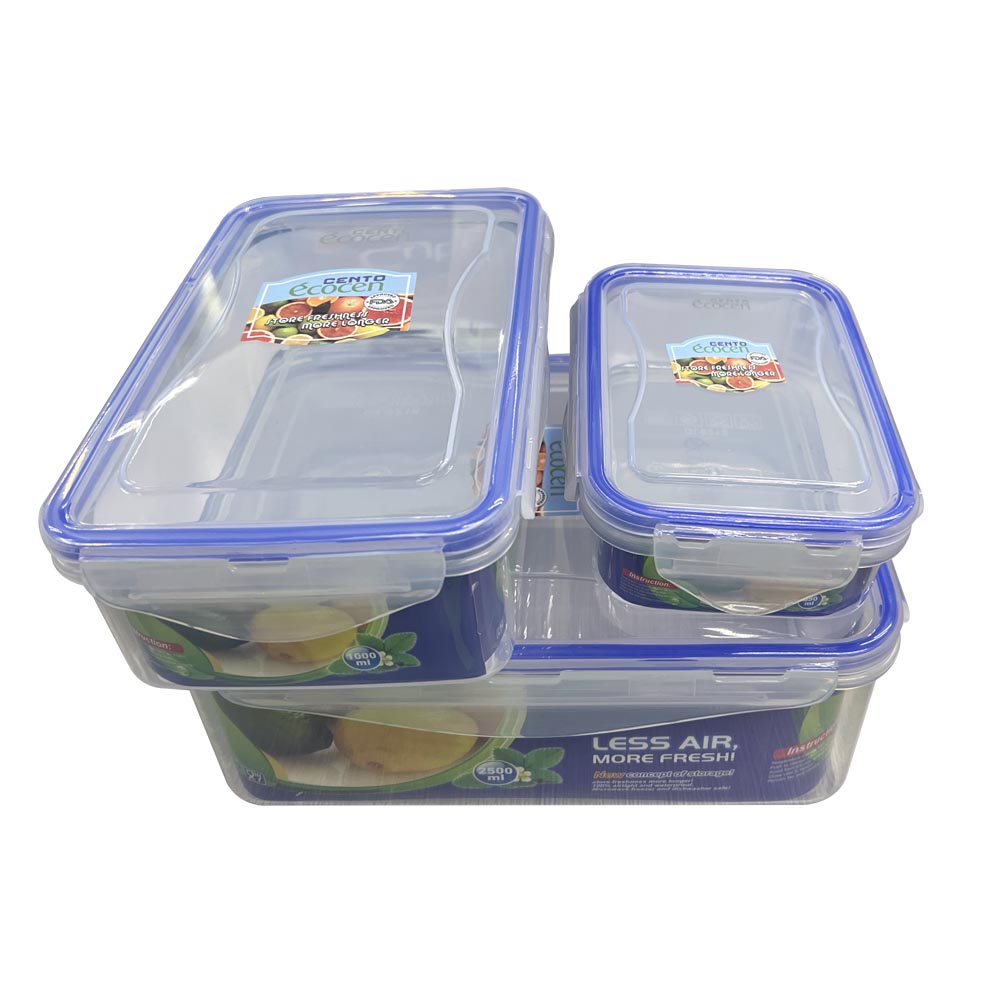 Cento 3 in 1 PP Rectangular Food Storage Container (Blue) CT-GL9322-B2