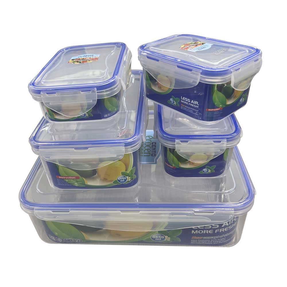 CT-GL9325-B2 Cento 5 in 1 PP Rectangular Food Storage Container (Blue) CT-GL9325-B2