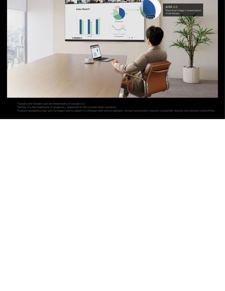 A person using a TCL Q7D TV for a presentation in an office building
