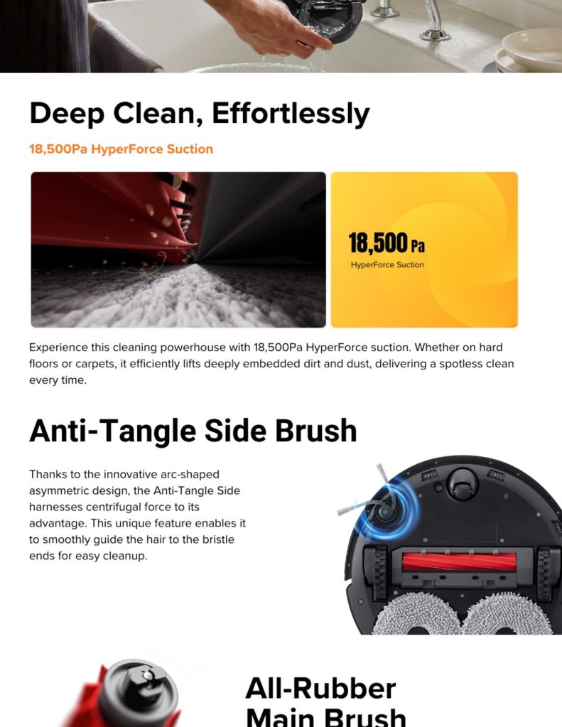 Roborock Qrevo S Pro Robot Vacuum RBR-QREVOSPRO deep clean, anti-tangle side brush