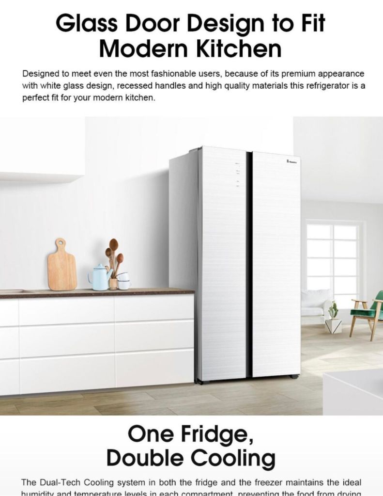 Hisense 660L Side-by-Side Fridge HSE-RS11636N4AWU glass door design