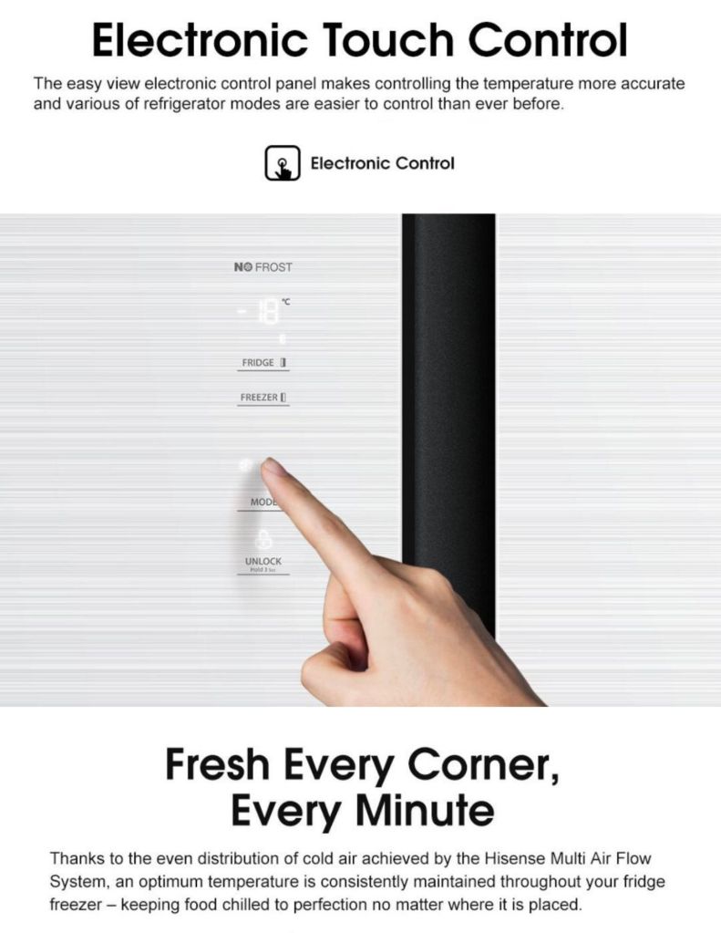 Hisense 660L Side-by-Side Fridge HSE-RS11636N4AWU electronic touch control