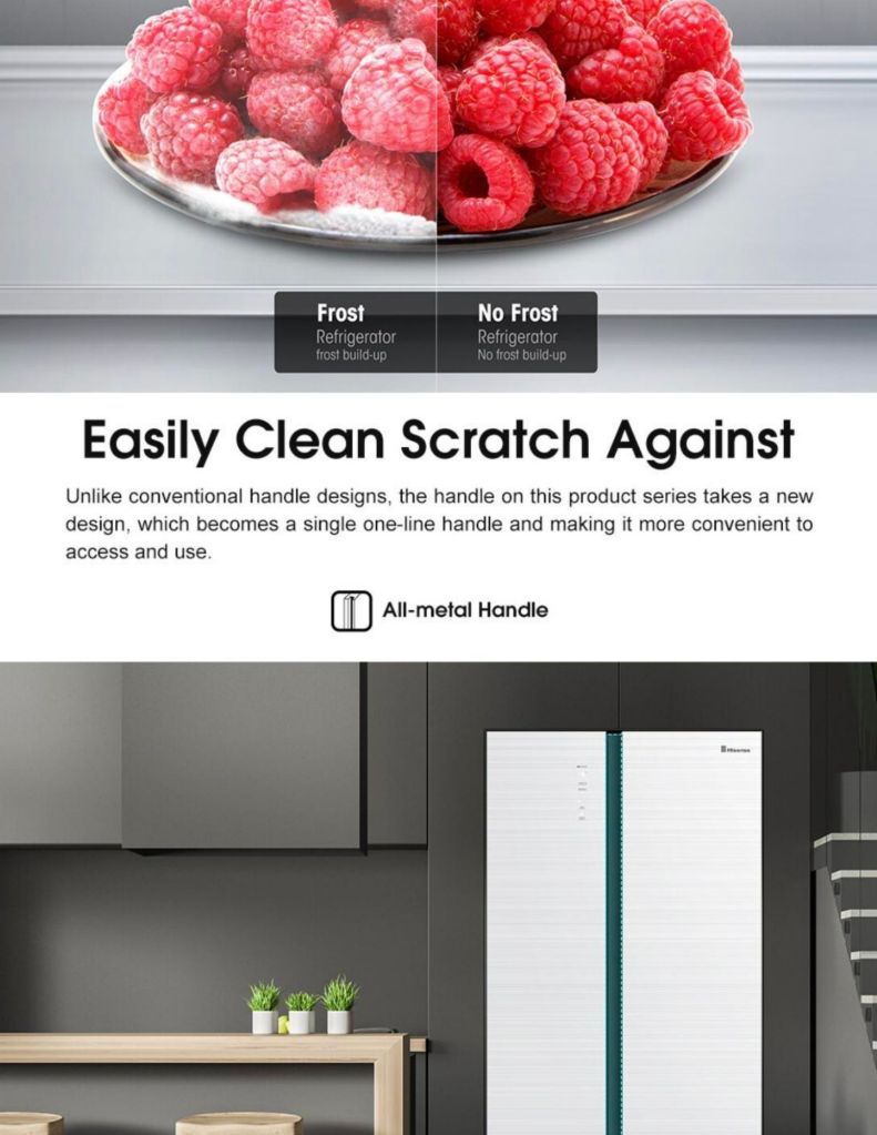 Hisense 660L Side-by-Side Fridge HSE-RS11636N4AWU easily clean scratch against