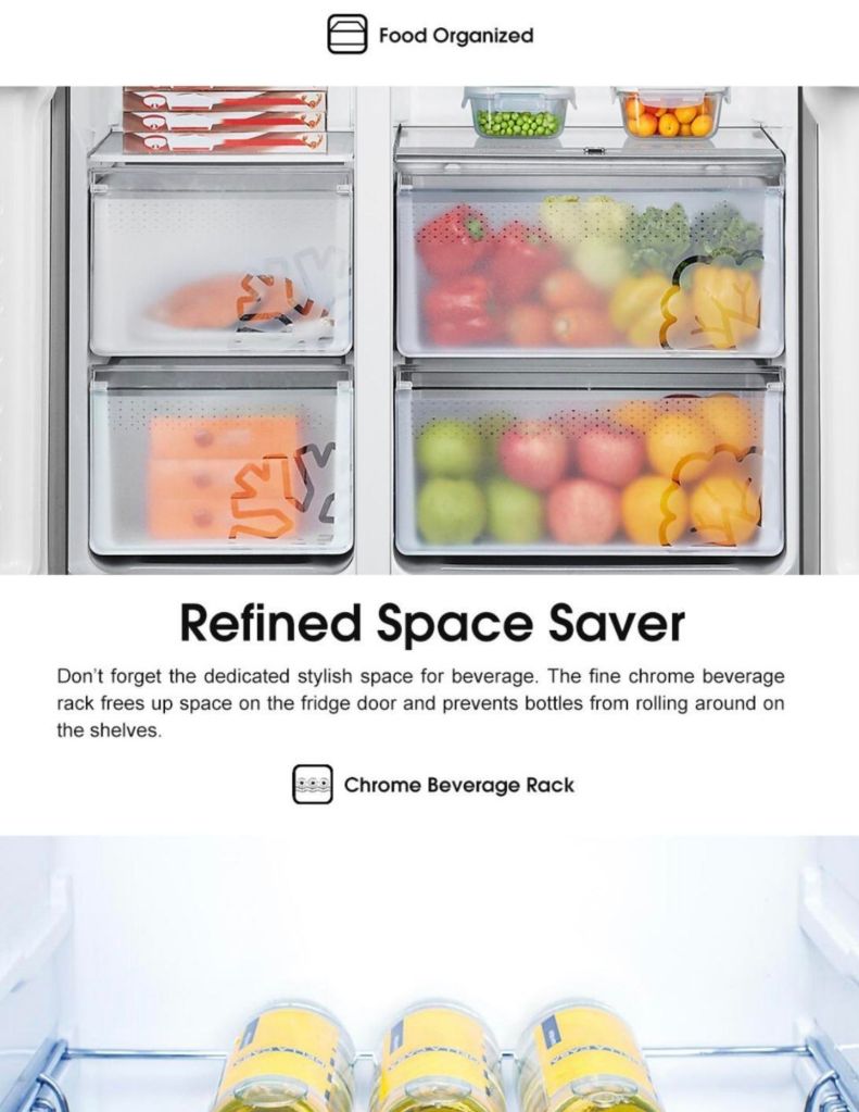 Hisense 660L Side-by-Side Fridge HSE-RS11636N4AWU refine space saver