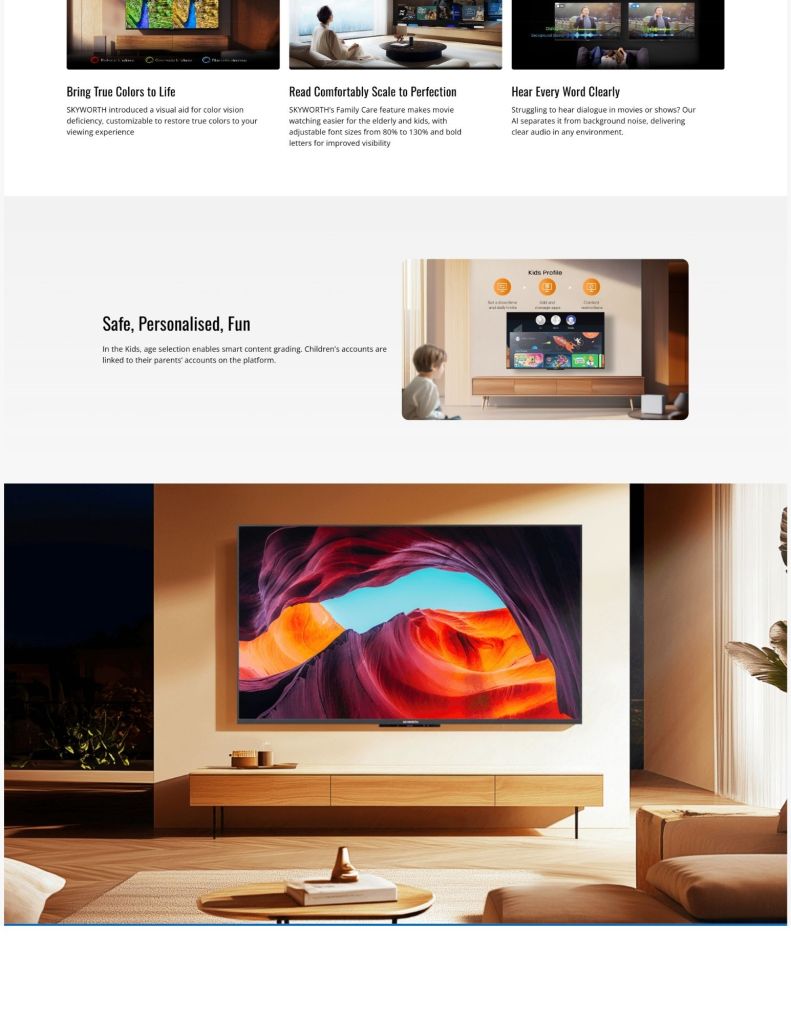 Skyworth 85" SUE7900 4K UHD Eye Care Series Google TV SKY-85SUE7900 safe, personalized, fun