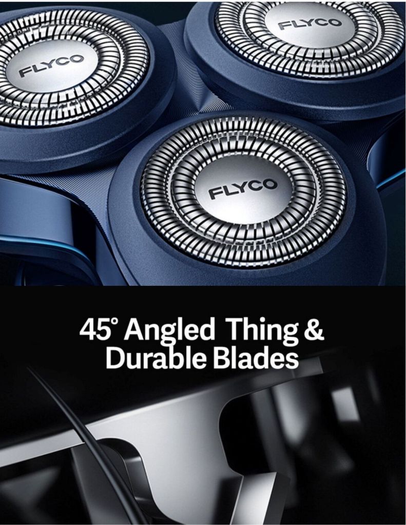 Close-up of FLYCO FS985 Smart Sensor Electric Shaver durable blades