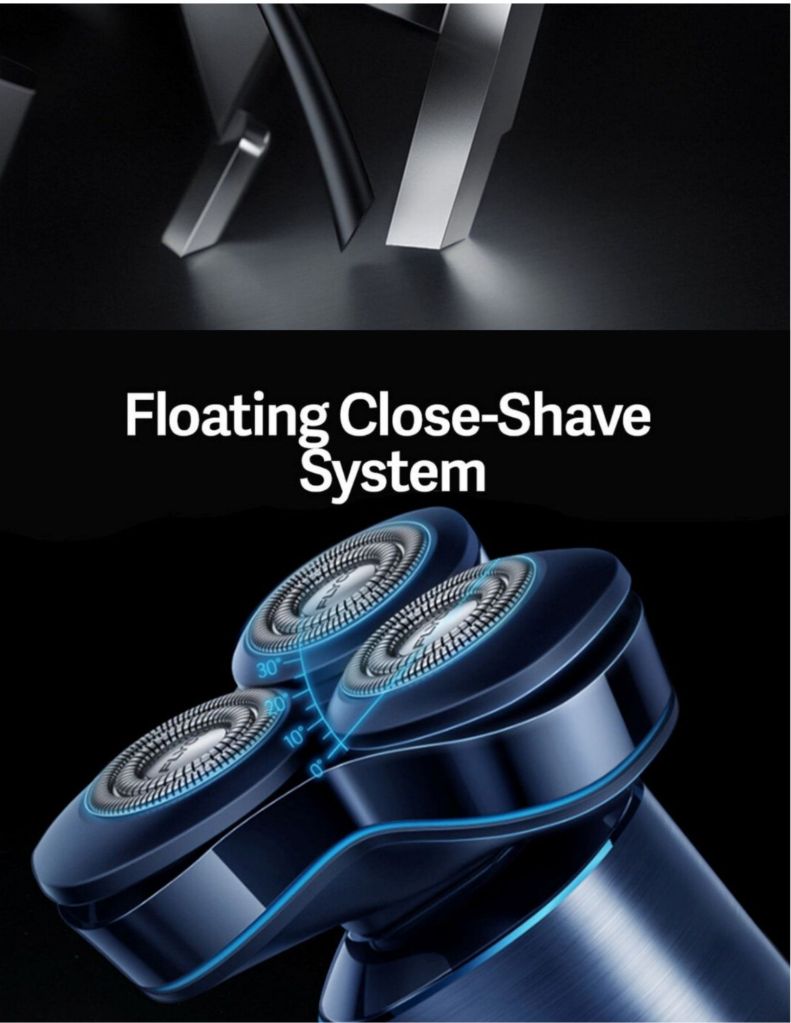Close-up of FLYCO FS985 Smart Sensor Electric Shaver floating close-shave system