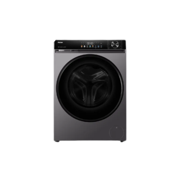 Haier front load washing machine in dark grey with digital control panel