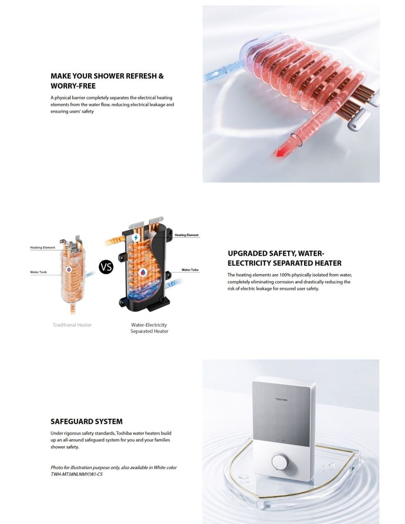 Close up of Toshiba Water Heater worry-free, upgraded safety & safeguard system