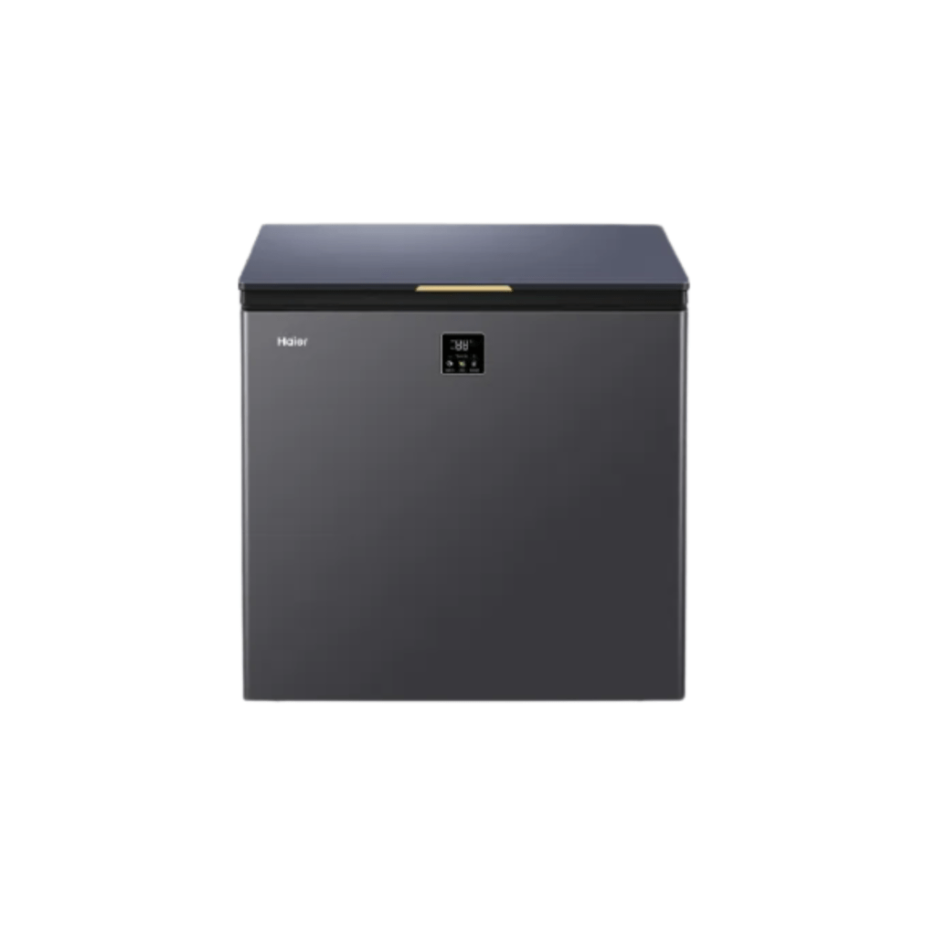 Haier 206L chest freezer in dark grey with digital control panel