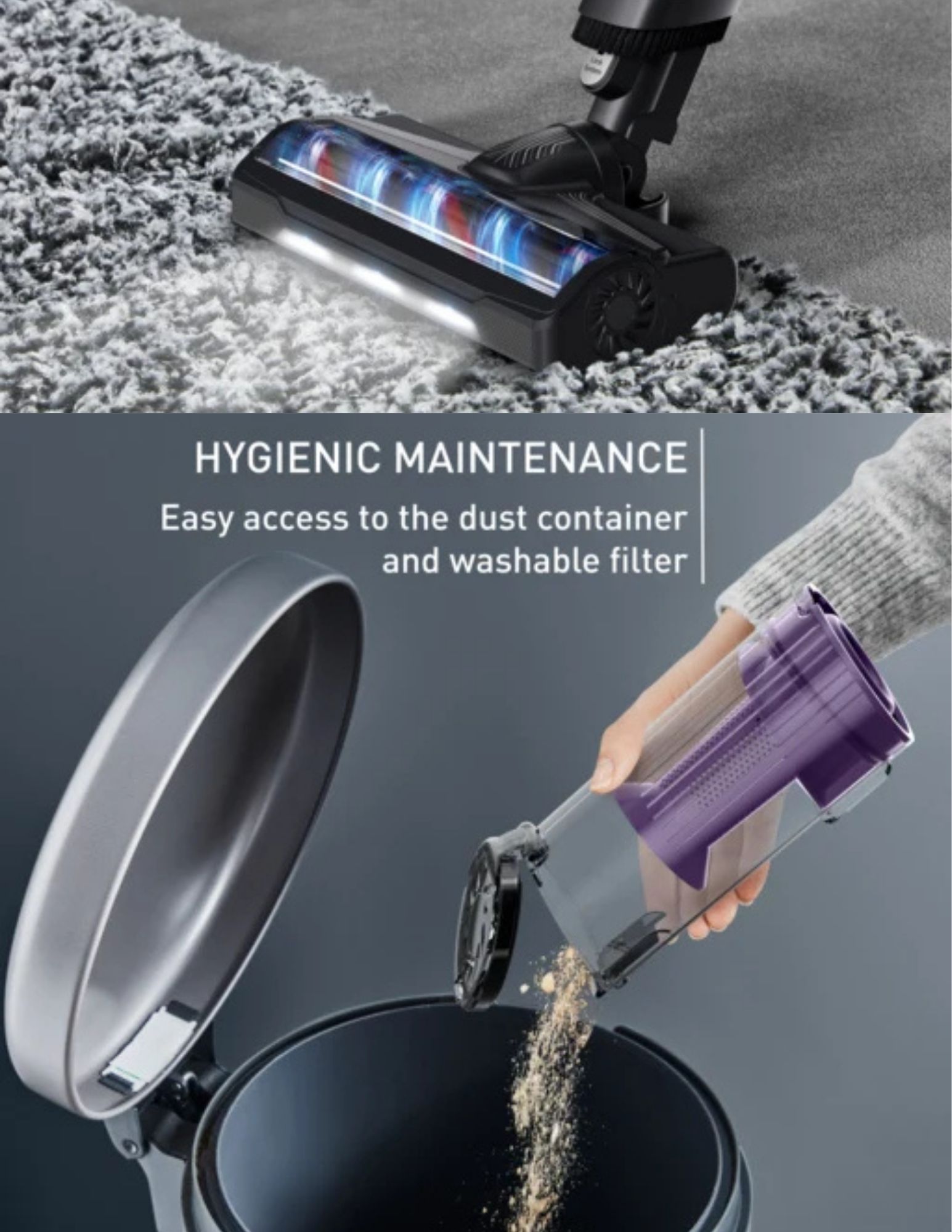 Close-up of Tefal X-Pert 7.60 Essential Animal Handstick Vacuum hygienic maintenance