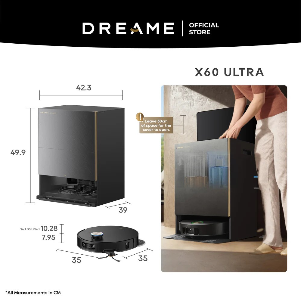 Close-up of Dreame X60 Ultra Robot Vacuum sizes