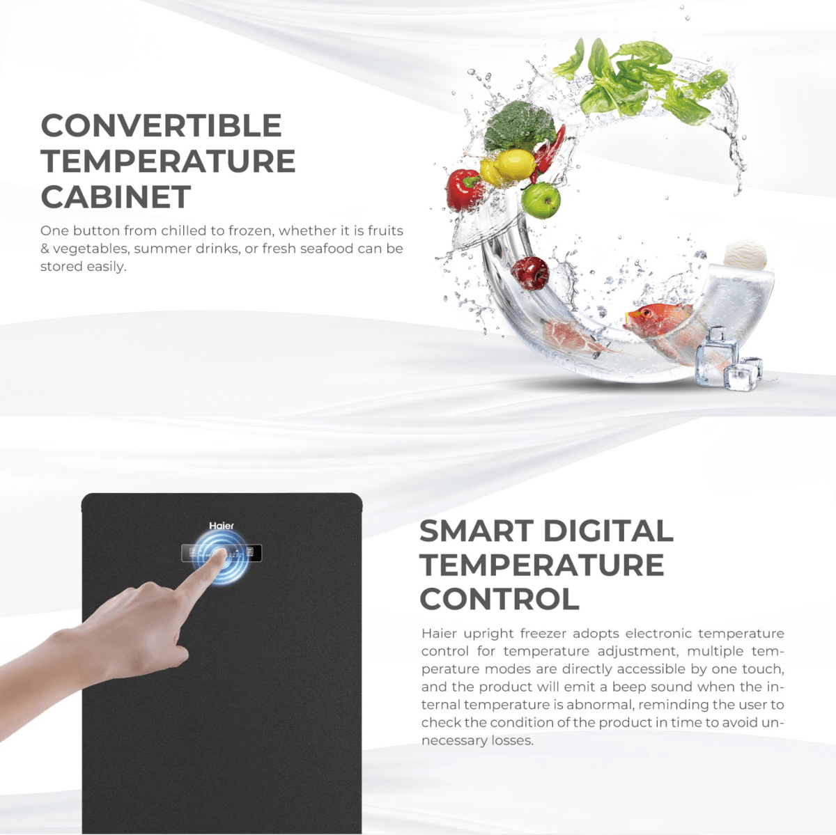 Convertible temperature cabinet for chilled and frozen food