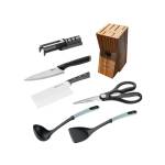 Tefal Knives Set 5 (Ice Force Chinese Chopper 18cm+Sharpener+Shears+Chef Knife 15cm+Ingenio Plus Ladle+ Wok Spatula+Knives Block(B)) - Front View
