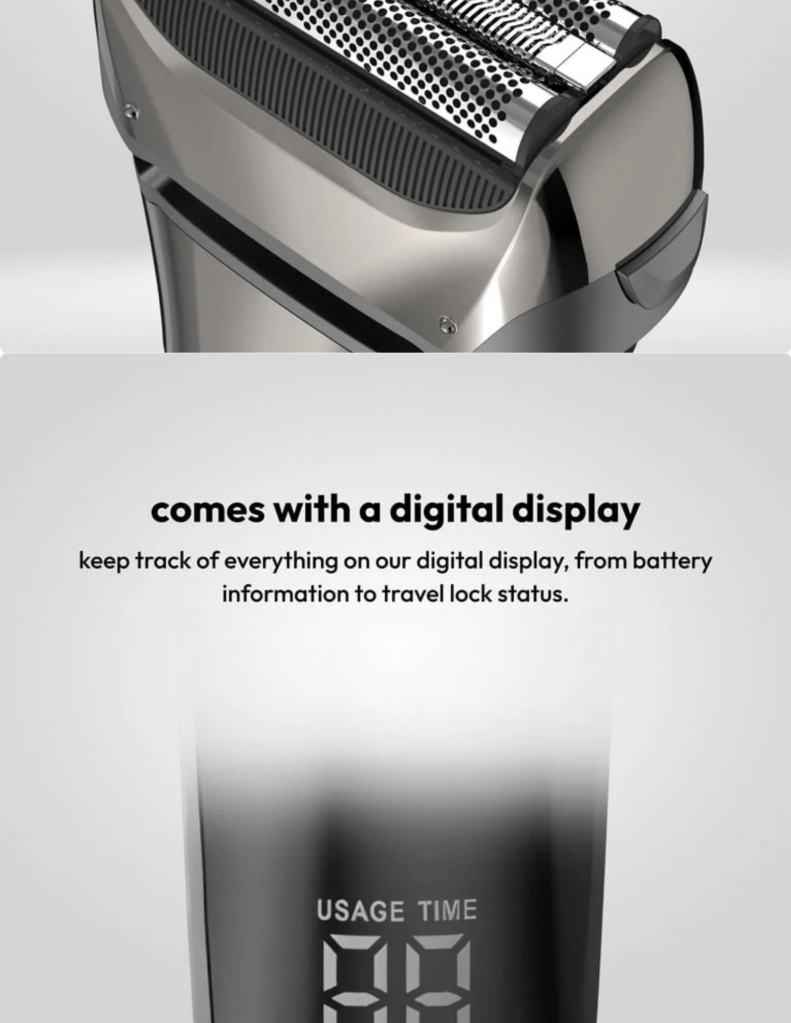Close up of stryv PreciseShave 2.0 comes with a digital display