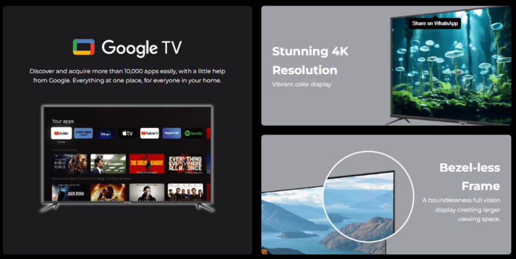 50" 4K Google TV featuring 4K resolution, Google TV apps and a bezel-less frame design