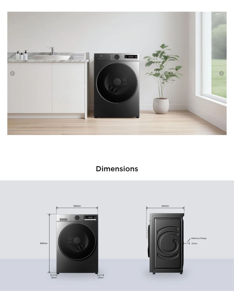 TCL 10.5KG front load washer dimension