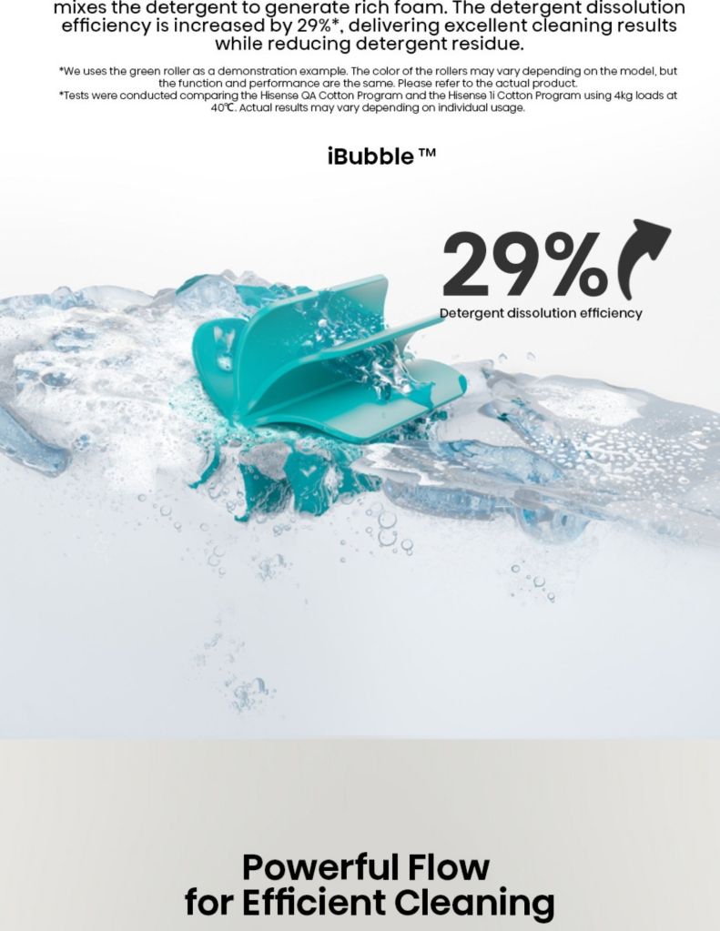 Close up of Hisense 12KG Front Load Washer iBubble and powerful flow for efficient cleaning