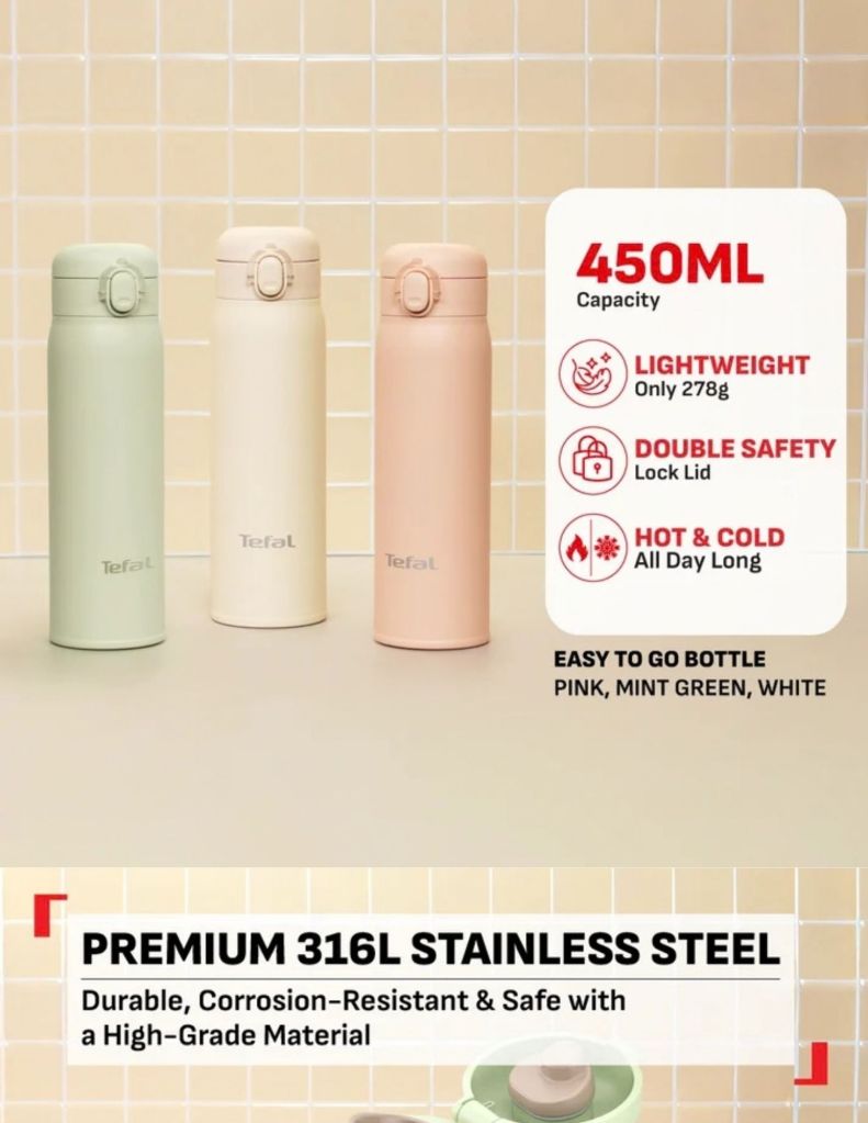 Close up of Tefal Easy To Go Bottle with 450ml capacity