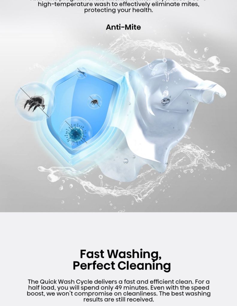 Close up of Hisense 12KG Front Load Washer anti-mite