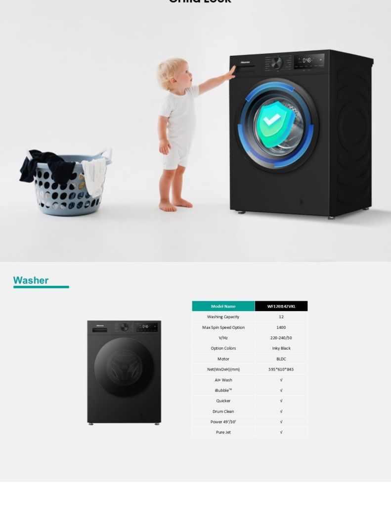 Close up of Hisense 12KG Front Load Washer child lock