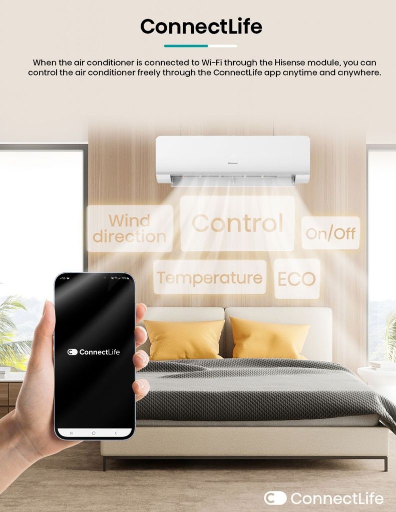 Close up of Hisense X5 KCA Inverter Air Conditioner connectlife