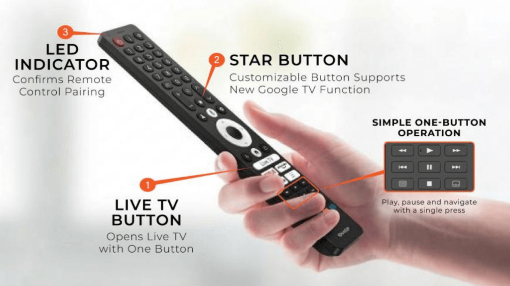 SHARP 4TC75JJ5000X Google TV remote control with Live TV button and customisable Google TV function