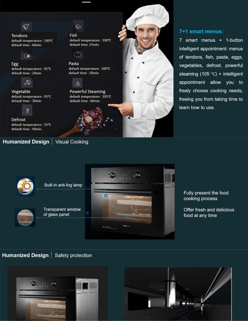 Close up of robam 40L built-in steam oven visual cooking