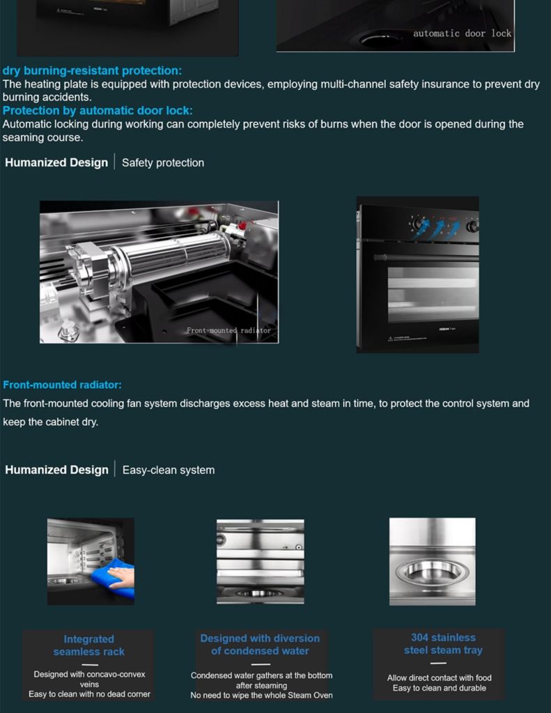 Close up of robam 40L built-in steam oven easy clean system