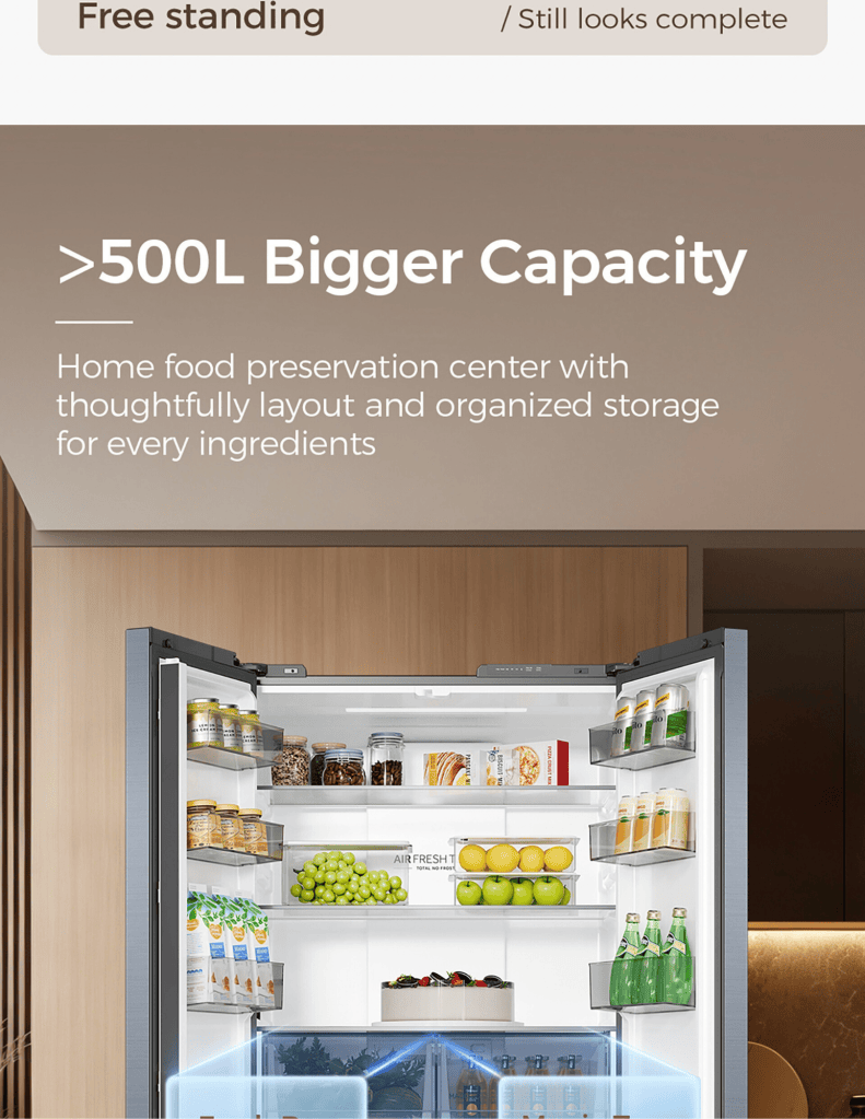 Close up of Haier 610L Multidoor Refrigerator 500L bigger capacity