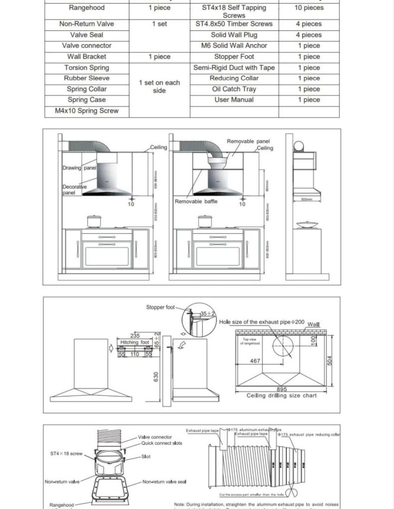 Close up of 90cm Cooker Hood A829 accessories