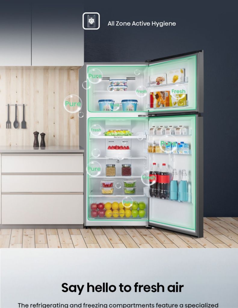 Close up of Hisense 500L 2 Door Inverter Refrigerator cold catalyst antibacterial technology