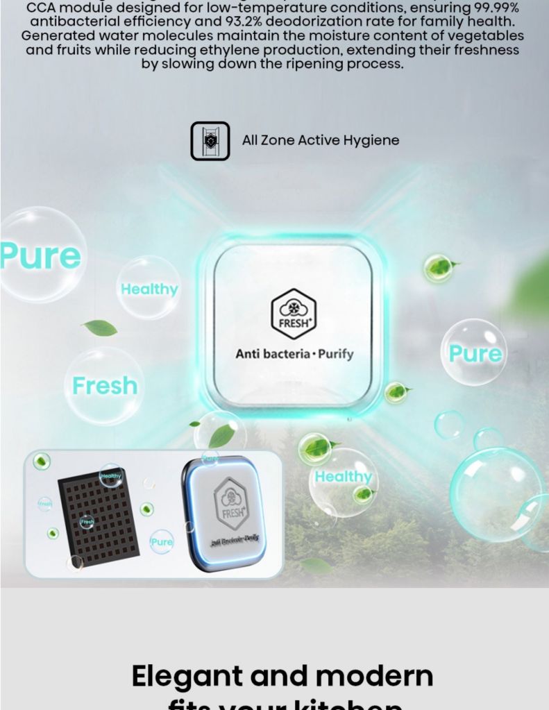 Close up of Hisense 500L 2 Door Inverter Refrigerator fresh air