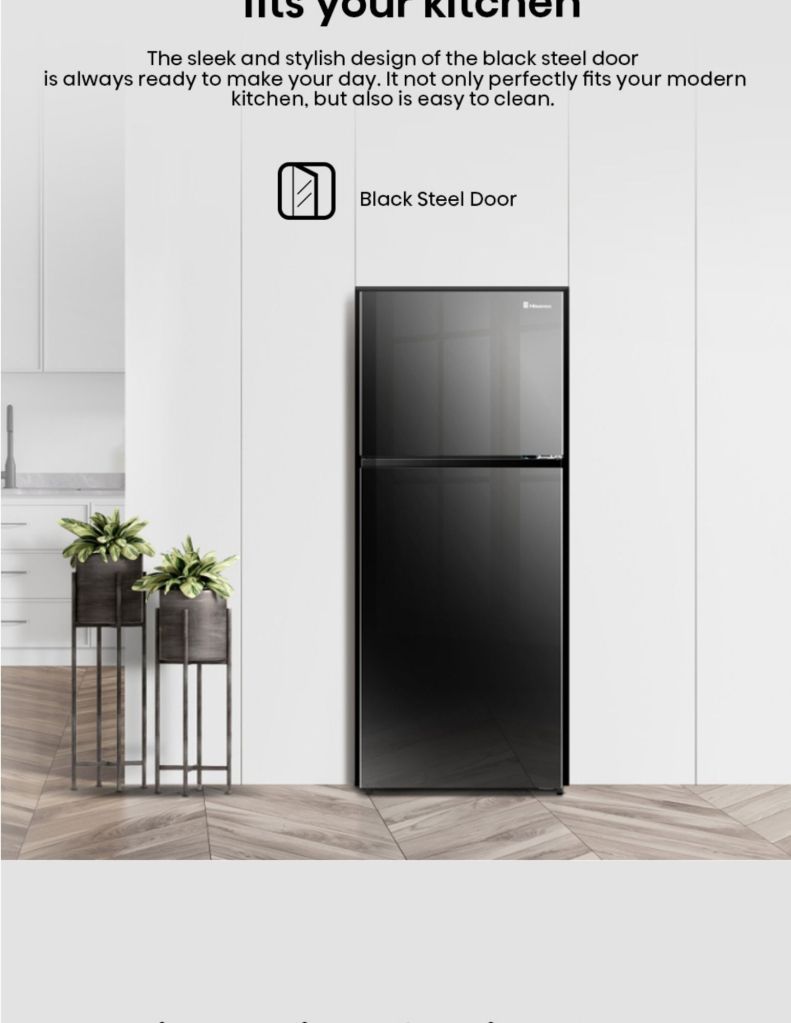 Close up of Hisense 500L 2 Door Inverter Refrigerator modern design