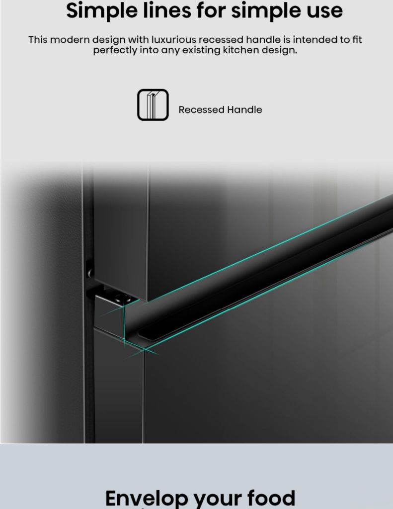 Close up of Hisense 500L 2 Door Inverter Refrigerator simple lines for simple use