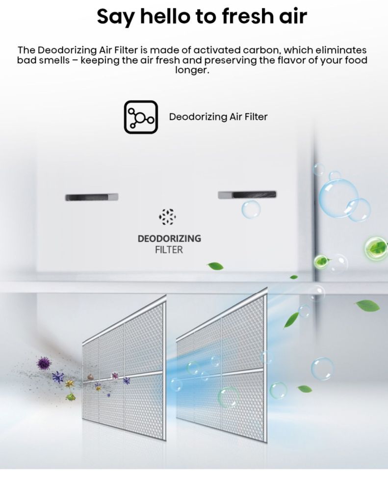 Close up of Hisense 500L 2 Door Inverter Refrigerator deodorizing air filter