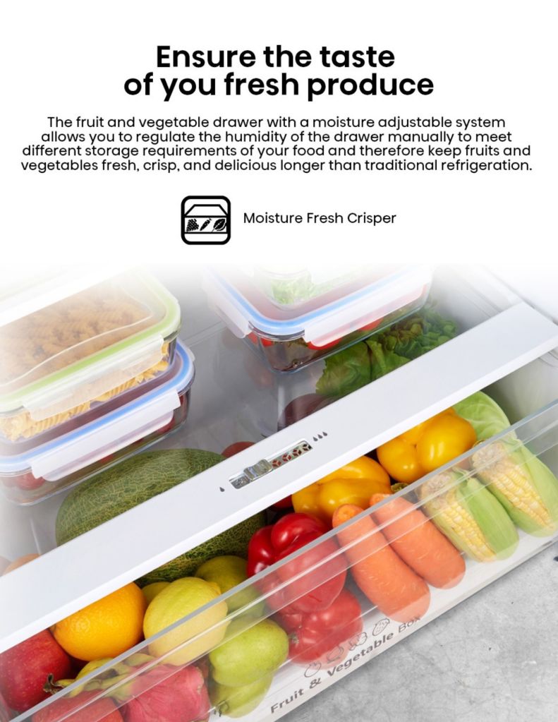 Close up of Hisense 500L 2 Door Inverter Refrigerator moisture fresh crisper