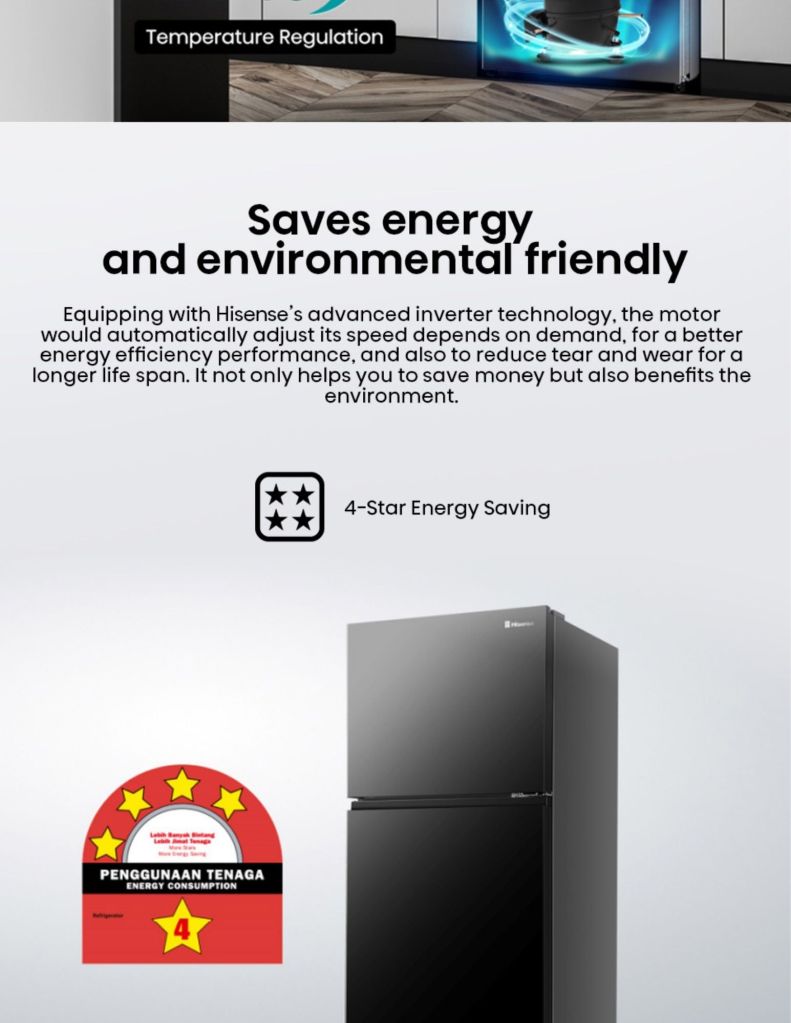 Close up of Hisense 500L 2 Door Inverter Refrigerator energy saving and environment friendly
