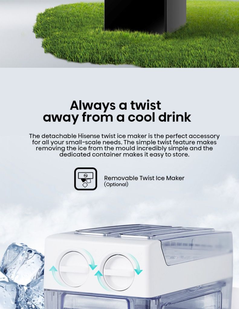 Close up of Hisense 500L 2 Door Inverter Refrigerator removable twist ice maker