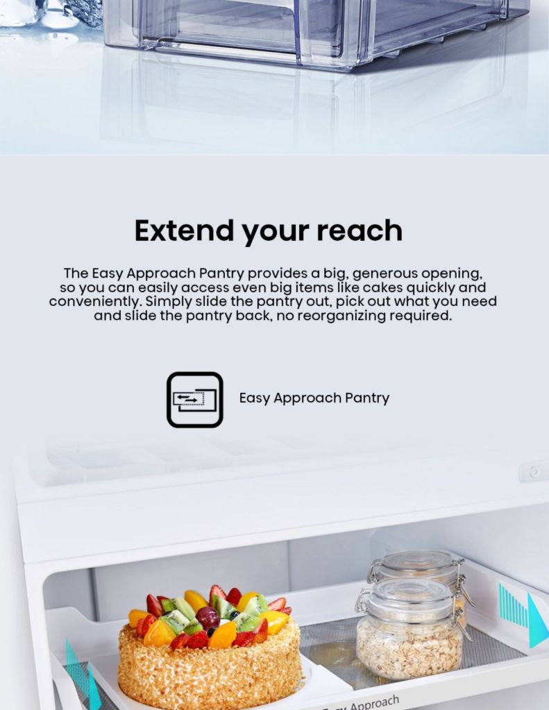 Close up of Hisense 500L 2 Door Inverter Refrigerator easy approach pantry