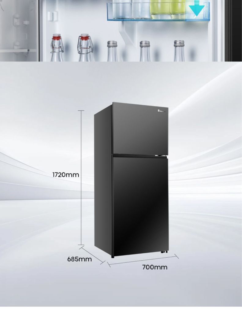 Close up of Hisense 500L 2 Door Inverter Refrigerator dimension